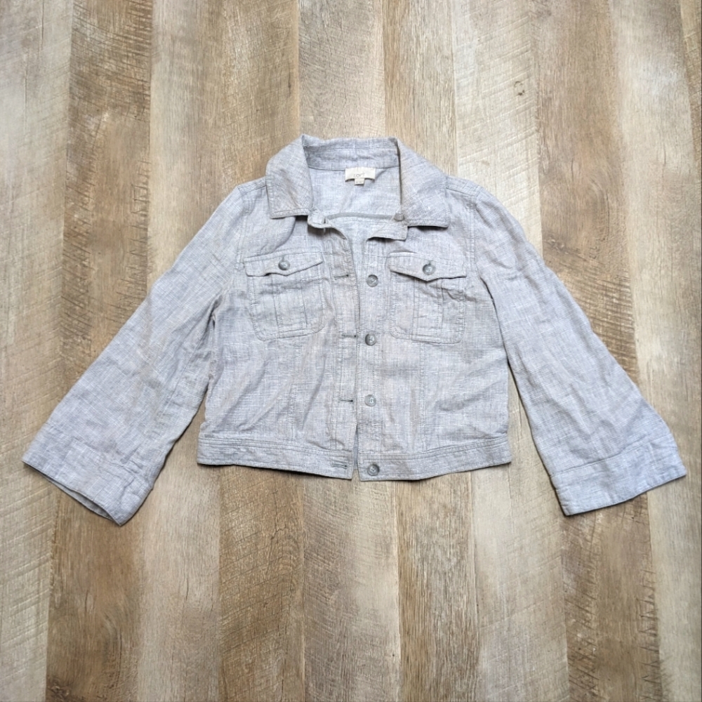 Loft Ann Taylor Gray Linen Blend Jacket Wide Sleeves